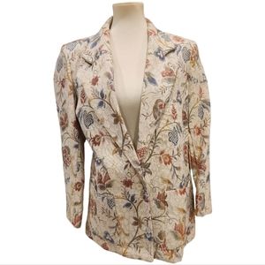 80s/90s Jacquard Tapestry Long Women's Jacket Cream Floral sz 8 oversized